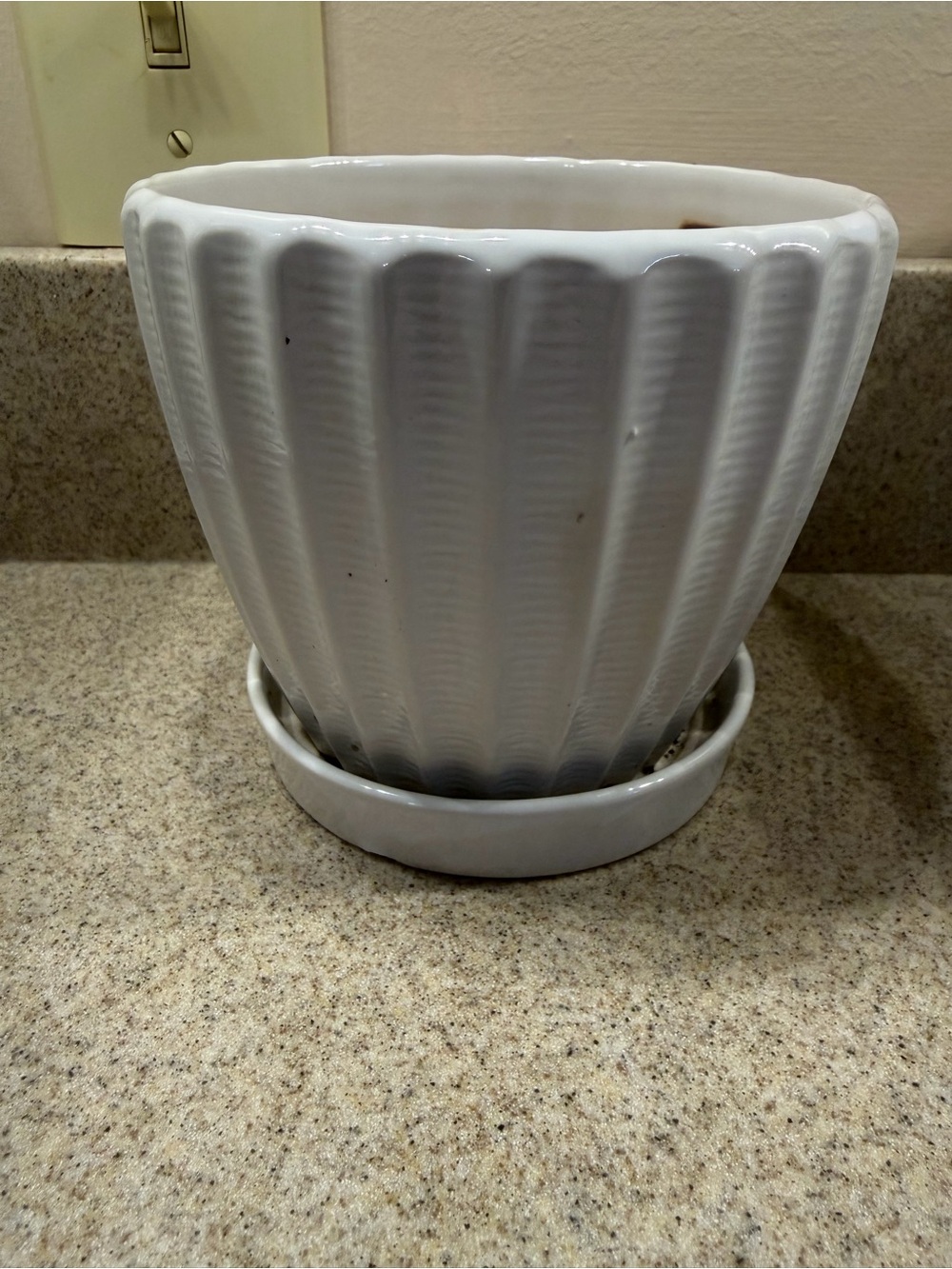 White Glazed Ceramic Round Flower Pot w/ Saucer Drainage Hole Medium